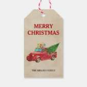  Red Pickup Truck Kerstmis Cadeaulabel (Achterkant)