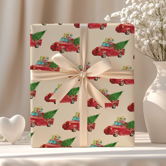  Red Pickup Truck Kerstmis Cadeaupapier
