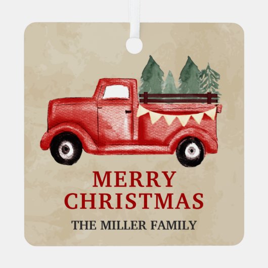 Red Pickup Truck Kerstmis Metalen Ornament (Achterkant)
