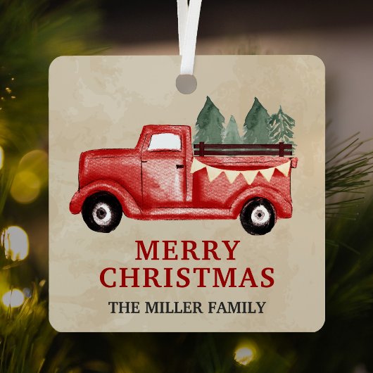 Red Pickup Truck Kerstmis Metalen Ornament