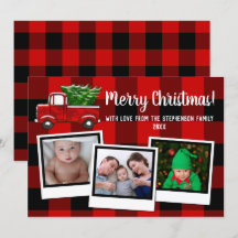 Red Pickup Truck Merry Kerstfamilie 3 Foto