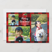 Red Pickup Truck Rustic Country Kerstmis 3 Foto Kaart (Voorkant)