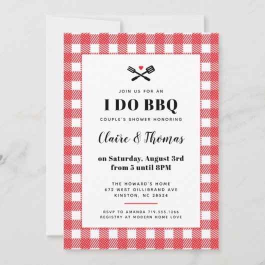 Red Picnic Plaid Cloth I Do BBQ Invitation (Devant)