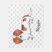 Red Piebald Long Hair Dachshund Cartoon Dog & Name Fleece Deken (Voorkant)