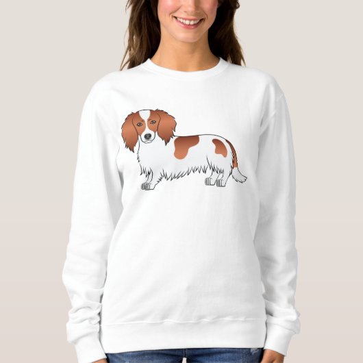 Red Piebald Long Hair Dachshund Cute Cartoon Dog Trui (Voorkant)
