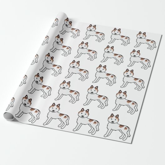 Red Piebald Siberian Husky Cute Dog Pattern Cadeaupapier (Uitgerold)