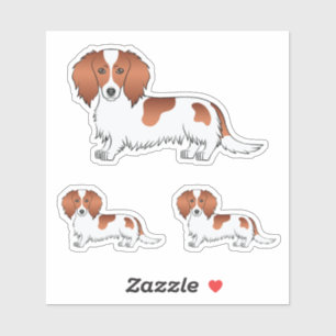 Red Pied Long Hair Dachshund Cartoon Dog Tekeninge Sticker
