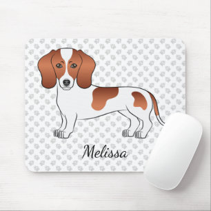 Red Pied Smooth Coat Dachshund Cartoon Dog & Name Muismat