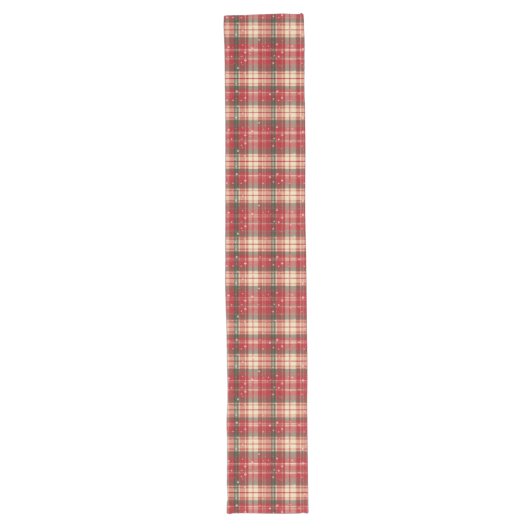 Red & Pine Green Holiday Plaid Table Runner Lange Tafelloper (Voorkant)