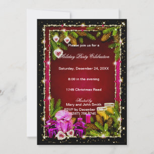 Red Pinecones Manger Boire Soyez Joyeux Invitation