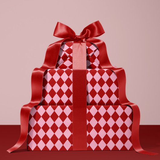 Red & Pink Argyle Christmas Wrapping Paper Cadeaupapier