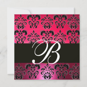 RED PINK BLACK DAMASK MONOGRAM fuchsia white Kaart