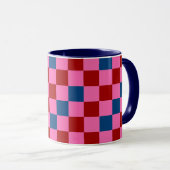 Red Pink Blue Checkered Pattern Design  Mok (Voorkant rechts)