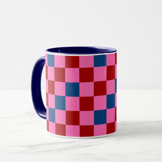 Red Pink Blue Checkered Pattern Design  Mok (Voorkant links)