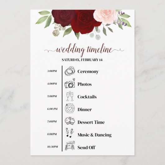 Red & Pink Boho Roses Wedding Events & Timeline Programma (Achterkant)