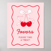 Red Pink Bow Cherry Baby shower Favoriet Poster (Voorkant)