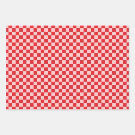 Red Pink Checkered Pattern Inpakpapier Vel (Voorkant 3)