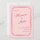 Red + Pink Colorful Wedding Invite Kaart (Voorkant)