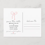 Red Pink Coquette Bow Free Drinks Save the Date Aankondigingskaart (Achterkant)