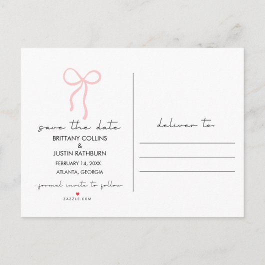Red Pink Coquette Bow Free Drinks Save the Date Aankondigingskaart (Achterkant)
