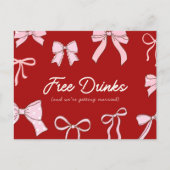 Red Pink Coquette Bow Free Drinks Save the Date Aankondigingskaart (Voorkant)