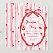 Red Pink Coquette Hand Drawn Galentine's Party  Kaart (Voorkant / Achterkant)