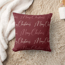 Red Pink Cream Script Pattern Merry Christmas Kussen