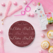 Red Pink Cream Script Pattern Merry Christmas Papieren Bordje (Feest)