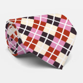 Red Pink Eggplant Ivory Argyle Pattern Stropdas (Opgerold)