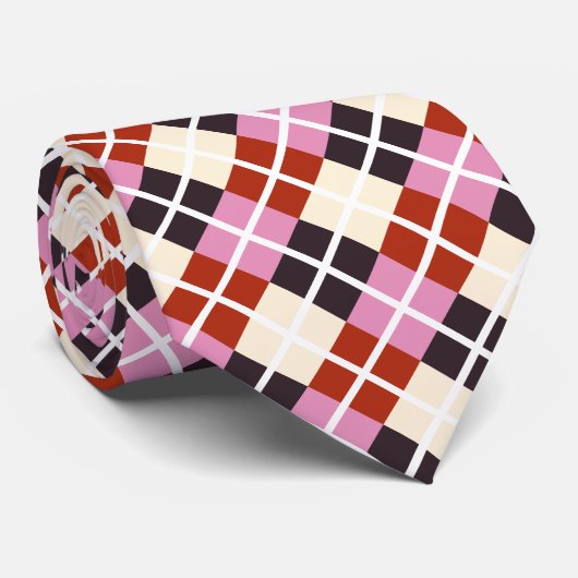 Red Pink Eggplant Ivory Argyle Pattern Stropdas (Opgerold)