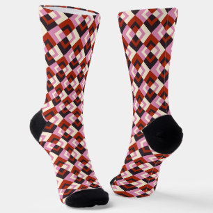 Red Pink Eggplant Ivory Pset Pattern Sokken