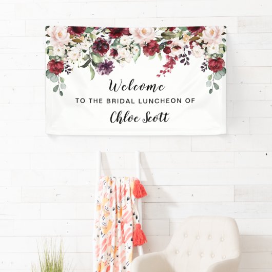 Red Pink Floral Bridal Luncheon Welkomstbanner Spandoek (Insitu)