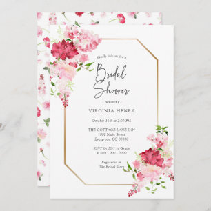 Red Pink Floral Bridal Shower Kaart