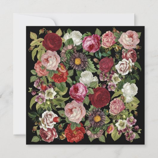 Red Pink Floral Greenery Black Engagement Party Kaart (Achterkant)