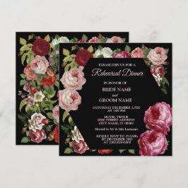 Red Pink Floral Greenery Black Rehearsal Dinner Kaart