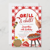 Red Pink Gingham Birthday BBQ invitation (Devant)