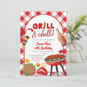 Red Pink Gingham Birthday BBQ invitation (Debout devant)