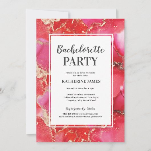 Red Pink Gold Bachelorette Kaart (Voorkant)