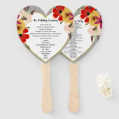 Red Pink Gold Boho Floral Wedding Program Fan Handwaaier (Voorkant en achterkant)