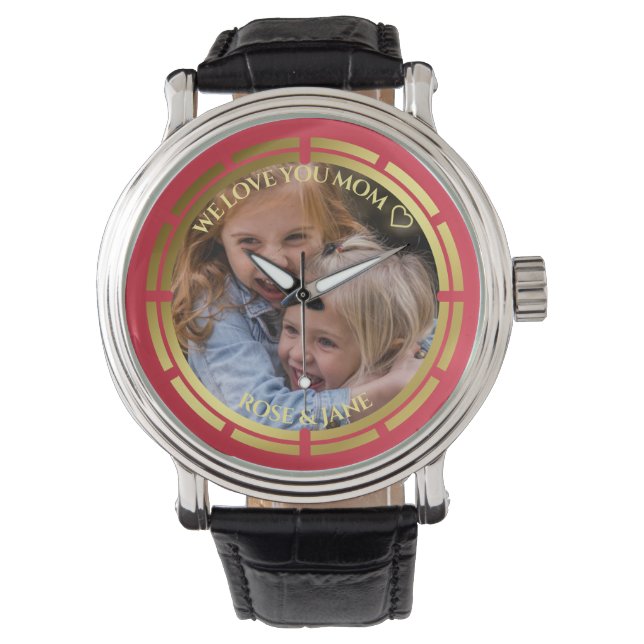 Red Pink Gold Lijst Love Message Horloge (Voorkant)