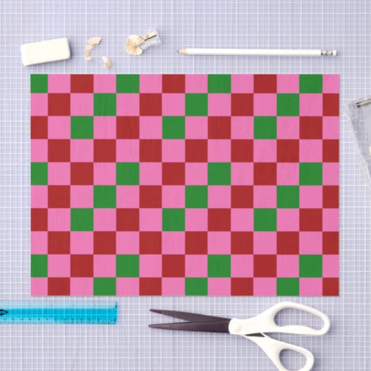 Red Pink Green Checkered Pattern Design  Tissuepapier (Craft)