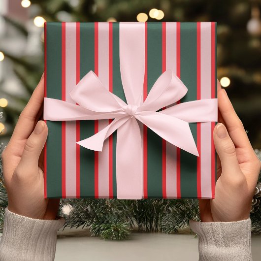 Red, Pink & Green Stripe Cadeaupapier