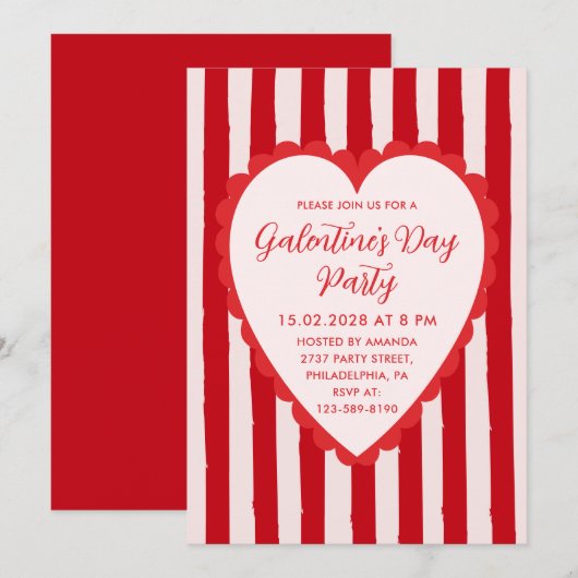 Red Pink Hand Drawn Heart Frame Galentine's Party Kaart (Voorkant / Achterkant)