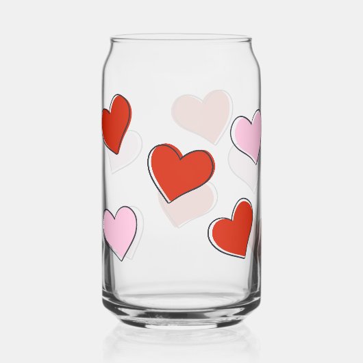 Red & Pink Hand Drawn Hearts Can Glass (Recto)