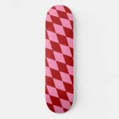 Red Pink Harlequin Checkered Design  Skateboard (Voorkant)