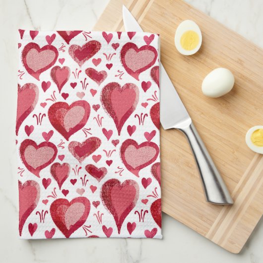 Red Pink Hearts Pattern Drawing Valentijn Day Theedoek (Quarter Fold)