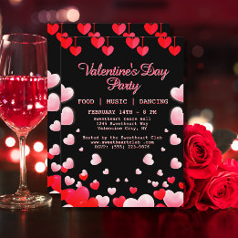 Red Pink Hearts Valentijns's Party Food Music Danc Kaart