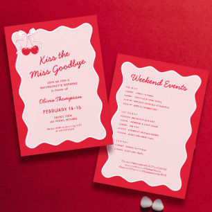 Red Pink Kus de Miss Goodbye Bachelorette Party Kaart
