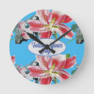 Red Pink Lily Lillies floral Blue Your Joy Ronde Klok