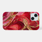 Red & Pink Marble Gold iPhone 15 Case (Verso Horizontal)